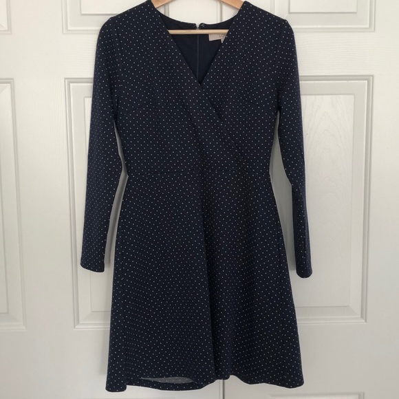 LOFT Navy Blue and White Polka Dot Dress - Picture 1 of 4